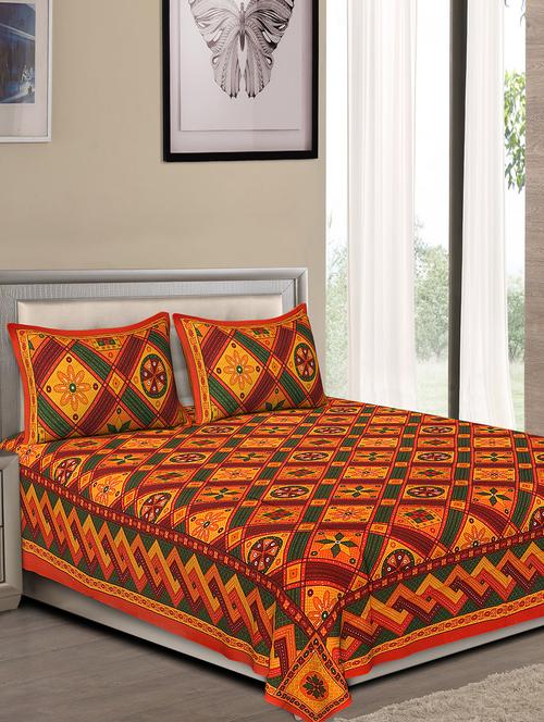 jaipuri traditional double bedsheet with 2 pillow covers - 15138135 - Very Small Image - 1