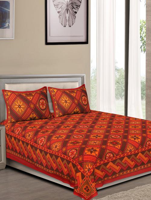 jaipuri traditional double bedsheet with 2 pillow covers - 15138136 - Very Small Image - 1