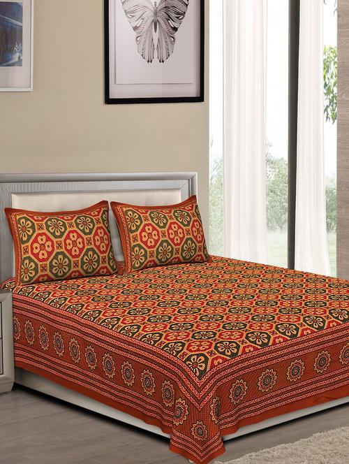 jaipuri traditional double bedsheet with 2 pillow covers - 15138139 - Very Small Image - 1
