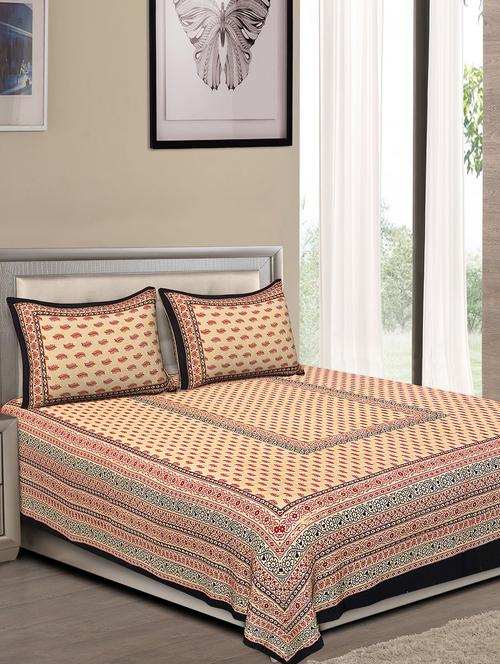 jaipuri traditional double bedsheet with 2 pillow covers - 15138144 - Very Small Image - 1