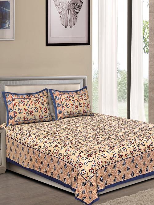 jaipuri traditional double bedsheet with 2 pillow covers - 15138148 - Very Small Image - 1