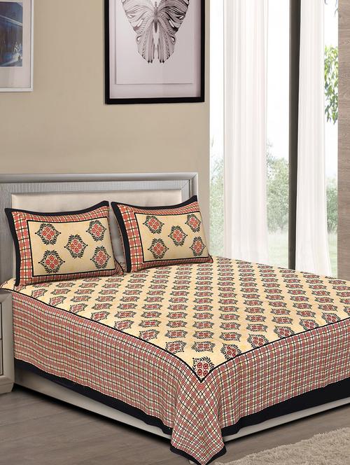 jaipuri traditional double bedsheet with 2 pillow covers - 15138149 - Very Small Image - 1
