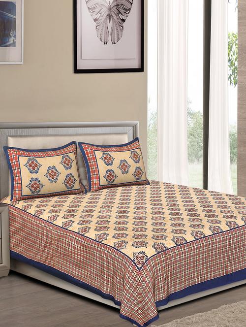 jaipuri traditional double bedsheet with 2 pillow covers - 15138150 - Very Small Image - 1