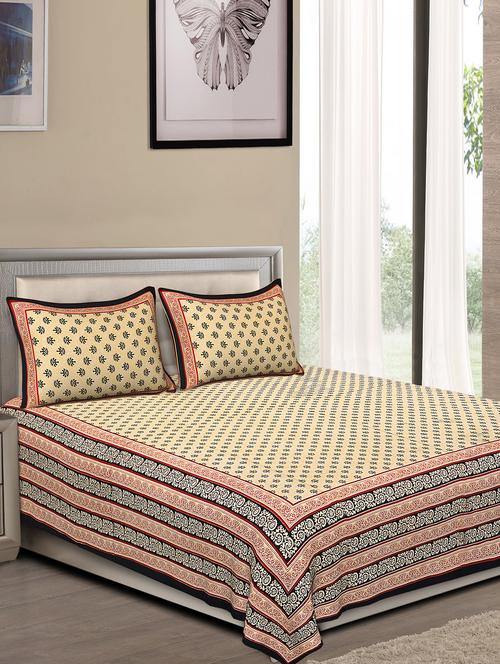jaipuri traditional double bedsheet with 2 pillow covers - 15138156 - Very Small Image - 1