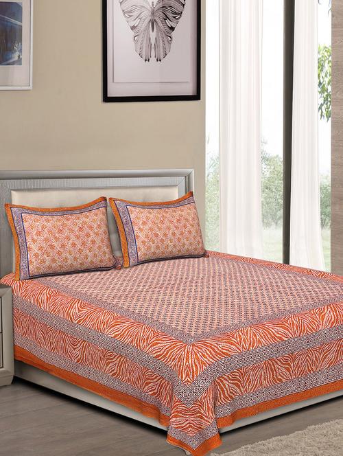 jaipuri traditional double bedsheet with 2 pillow covers - 15138158 - Very Small Image - 1