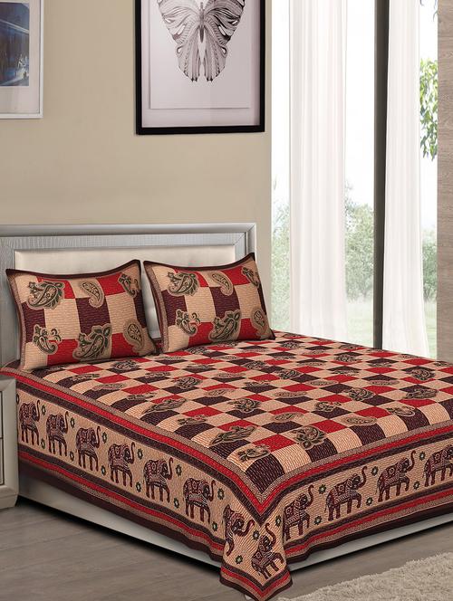 jaipuri traditional double bedsheet with 2 pillow covers - 15138161 - Very Small Image - 1