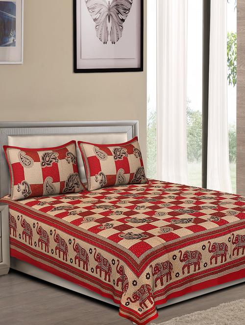 jaipuri traditional double bedsheet with 2 pillow covers - 15138162 - Very Small Image - 1