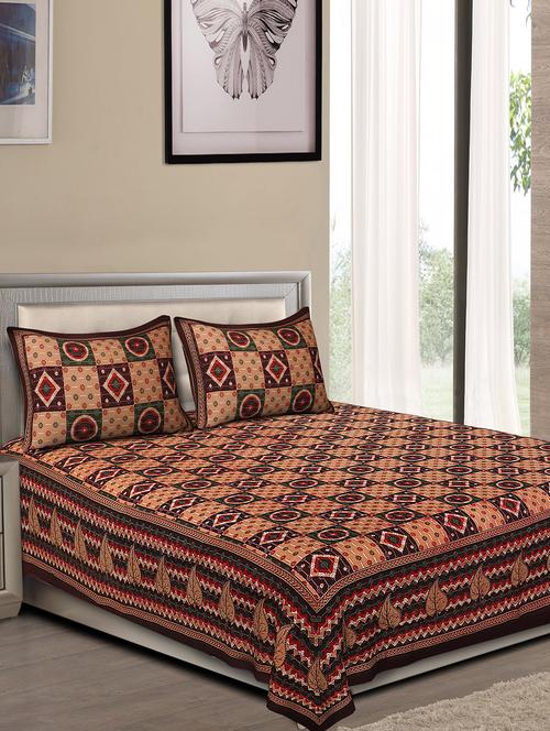 jaipuri traditional double bedsheet with 2 pillow covers - 15138169 - Very Small Image - 1