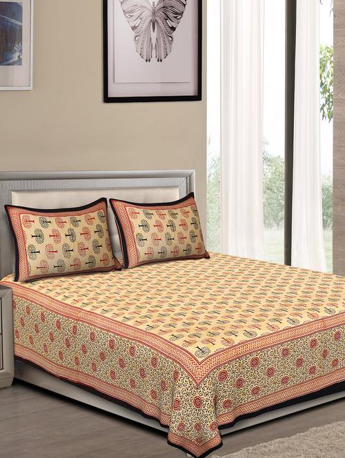 jaipuri traditional double bedsheet with 2 pillow covers - 15138174 - Very Small Image - 1