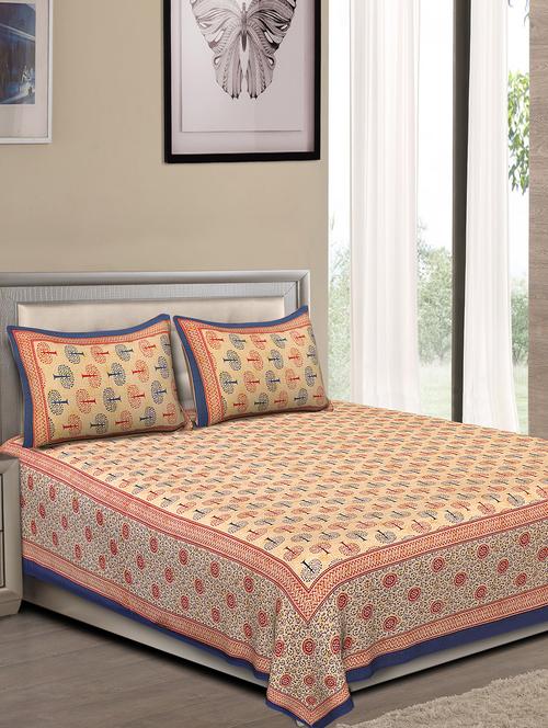 jaipuri traditional double bedsheet with 2 pillow covers - 15138175 - Very Small Image - 1