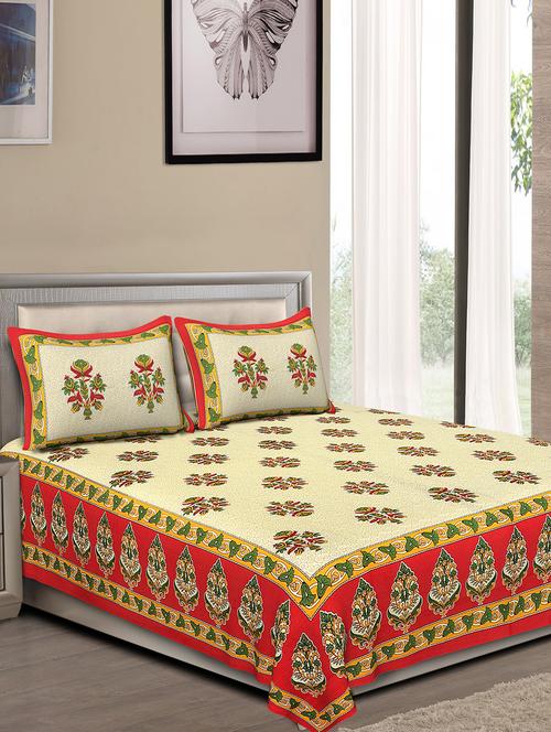 jaipuri traditional double bedsheet with 2 pillow covers - 15138176 - Very Small Image - 1