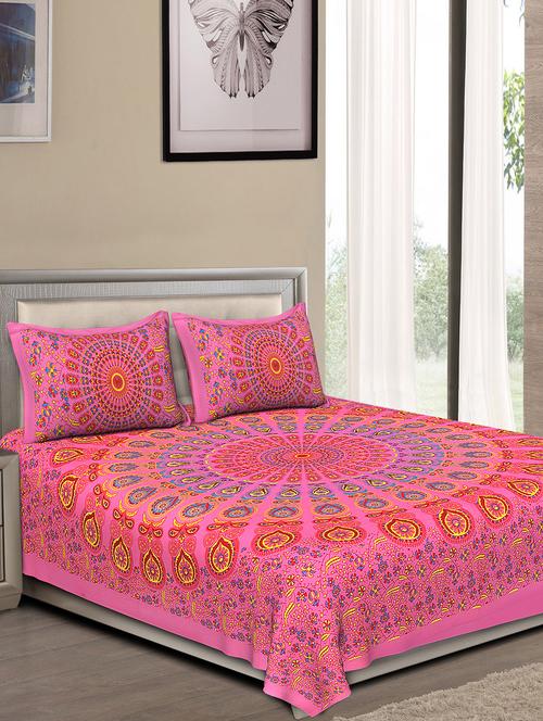 jaipuri traditional double bedsheet with 2 pillow covers - 15138178 - Very Small Image - 1