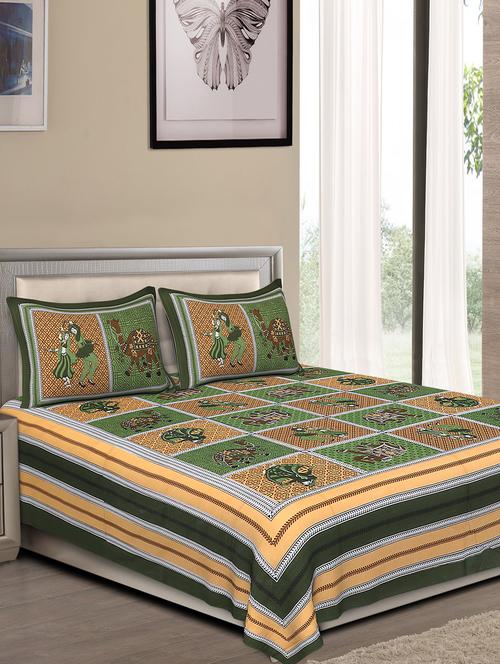 jaipuri traditional double bedsheet with 2 pillow covers - 15138179 - Very Small Image - 1