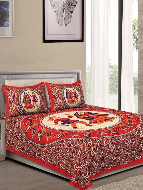 jaipuri traditional double bedsheet with 2 pillow covers - 15138180 - Very Small Image - 1