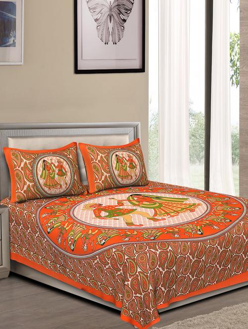 jaipuri traditional double bedsheet with 2 pillow covers - 15138181 - Very Small Image - 1