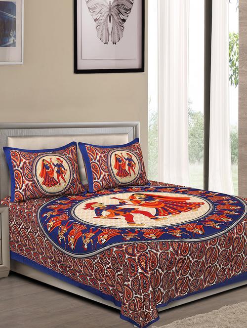 jaipuri traditional double bedsheet with 2 pillow covers - 15138182 - Very Small Image - 1