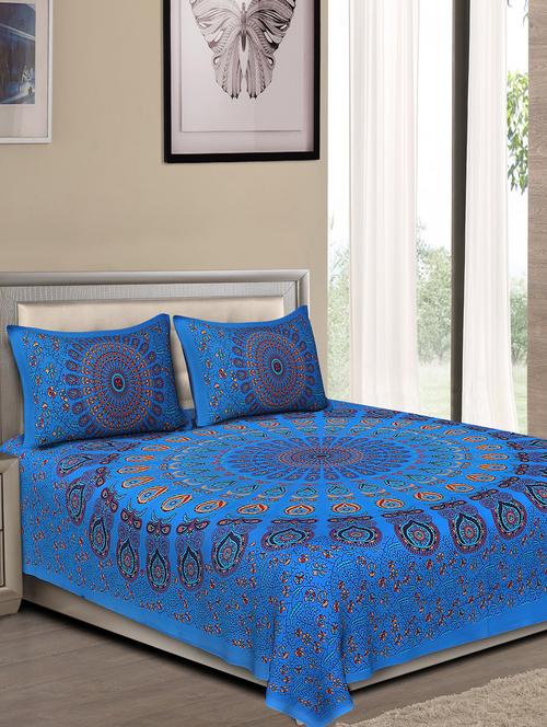 jaipuri traditional double bedsheet with 2 pillow covers - 15138183 - Very Small Image - 1