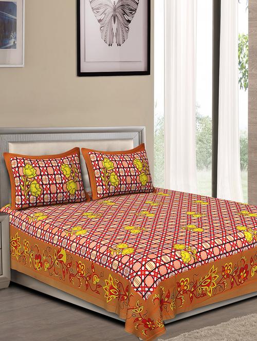 jaipuri traditional double bedsheet with 2 pillow covers - 15138186 - Very Small Image - 1