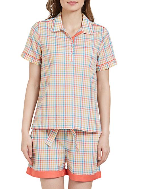 orange checkered cotton nightwear set - 15138231 - Very Small Image - 1
