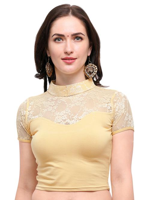net yoke solid stitched blouse - 15138400 - Very Small Image - 1