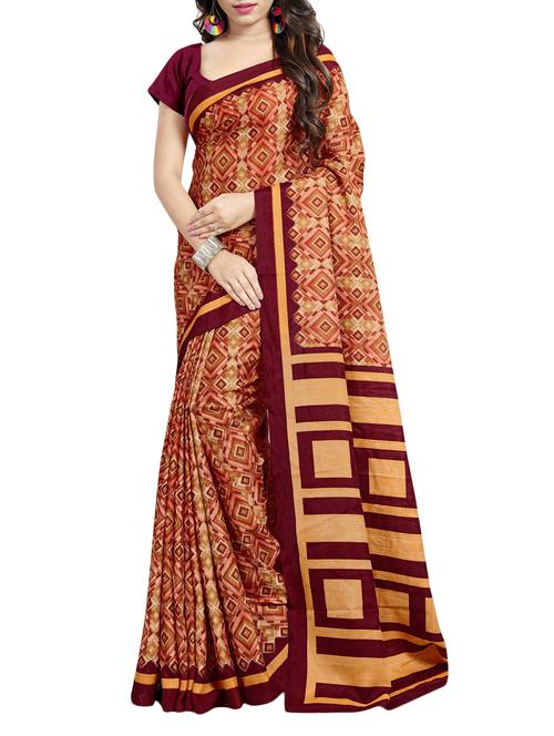 brown art silk printed saree with blouse - 15139604 - Very Small Image - 1