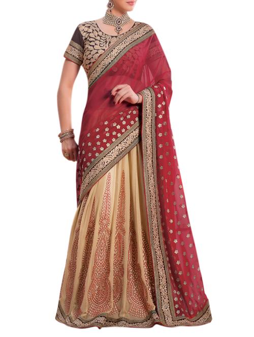 zari embroidery half and half saree with blouse - 15139612 - Very Small Image - 1