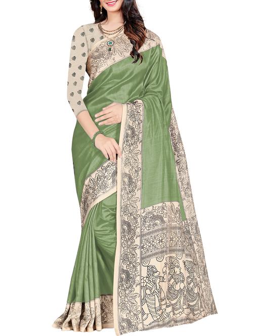 green art silk bordered saree with blouse - 15140023 - Very Small Image - 1