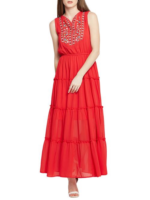 red embroidered maxi dress - 15141722 - Very Small Image - 1