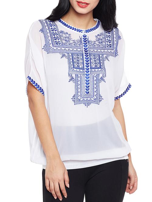 white embroidered blouson top - 15141750 - Very Small Image - 1