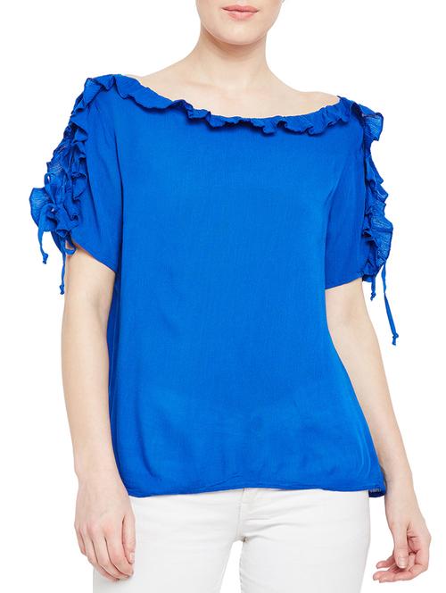 frill trim lace up detail top - 15141757 - Very Small Image - 1