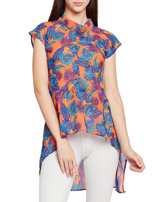 orange printed high low tunic - 15141789 - Very Small Image - 1