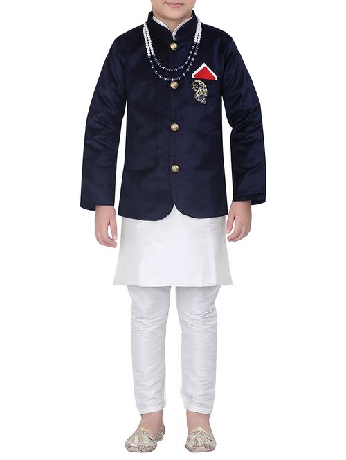 white silk blend kurta set with jodhpuri waistcoast - 15141819 - Very Small Image - 1