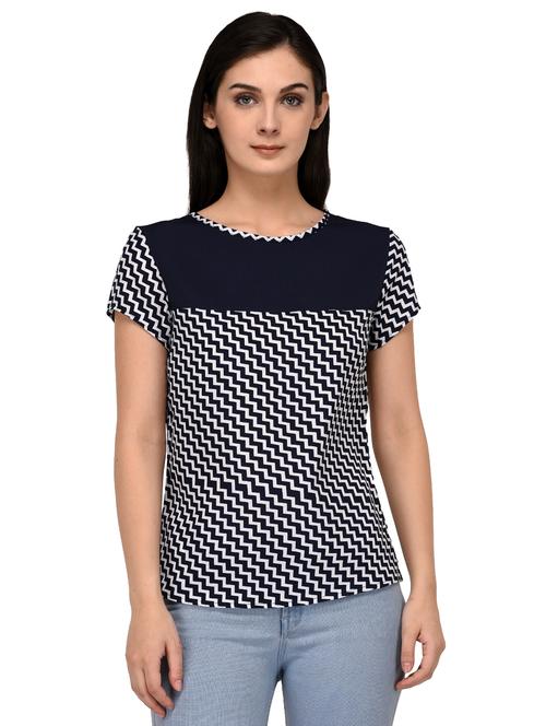 navy blue chevron crepe top - 15141999 - Very Small Image - 1