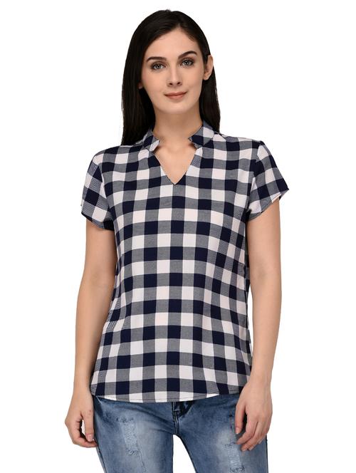 band collar checkered top - 15142007 - Very Small Image - 1