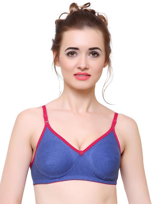 solid blue cotton bra - 15142068 - Very Small Image - 1