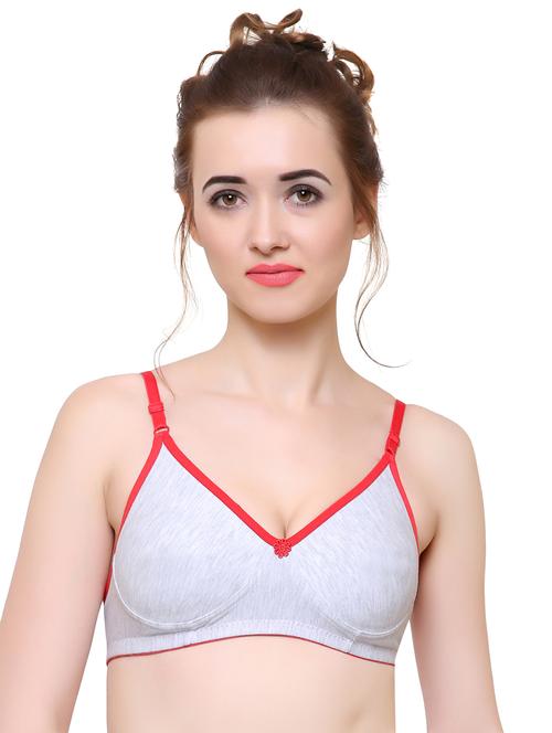 grey solid cotton bra - 15142071 - Very Small Image - 1