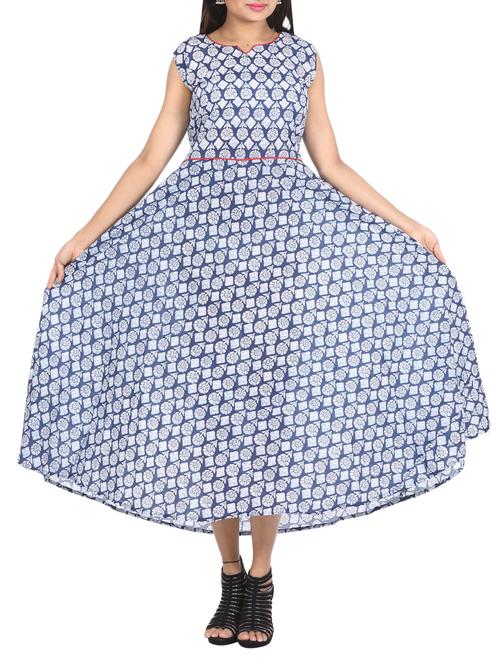 blue printed cotton maxi dress - 15142093 - Very Small Image - 1