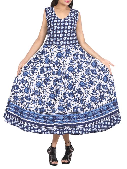 blue printed cotton maxi dress - 15142095 - Very Small Image - 1