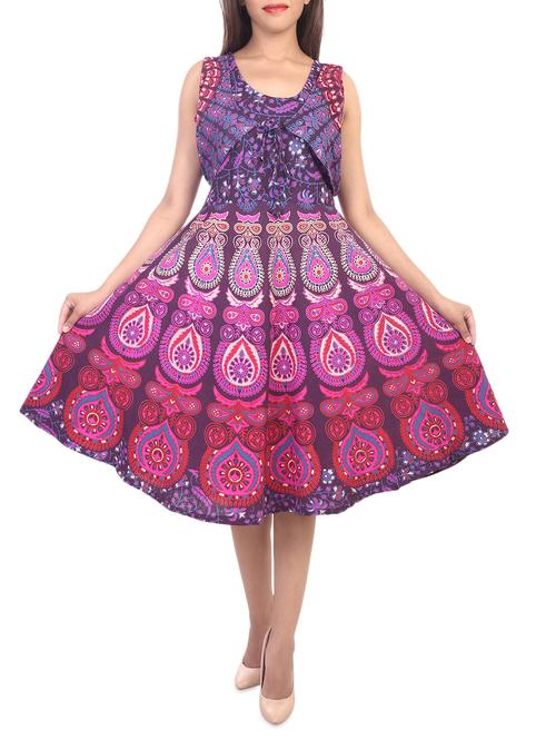 pink printed cotton belted dress - 15142112 - Very Small Image - 1