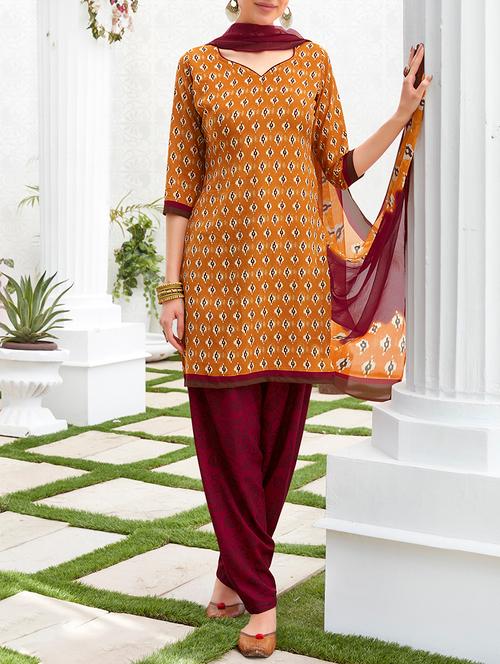 orange crepe unstitched salwar suit - 15142379 - Very Small Image - 1