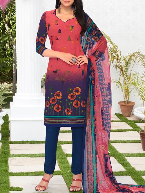 pink crepe unstitched churidaar suit - 15142382 - Very Small Image - 1