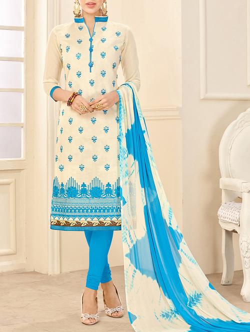 cream embroidered unstitched churidaar suit - 15142386 - Very Small Image - 1