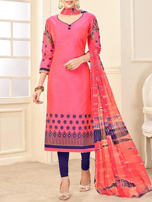pink embroidered unstitched churidaar suit - 15142387 - Very Small Image - 1