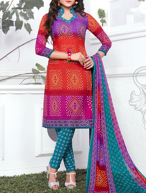 multi color crepe unstitched churidaar suit - 15142395 - Very Small Image - 1