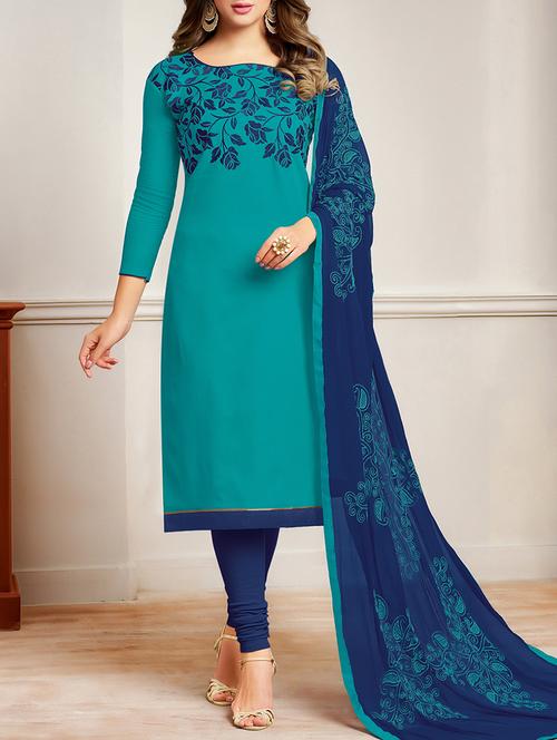sky blue embroidered unstitched churidaar suit - 15142401 - Very Small Image - 1