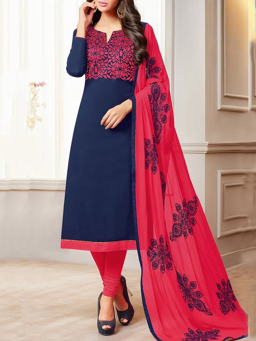 blue embroidered unstitched churidaar suit - 15142410 - Very Small Image - 1
