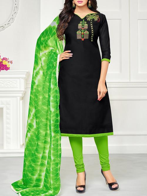 black embroidered unstitched churidaar suit - 15142415 - Very Small Image - 1