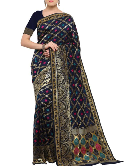 blue silk blend banarasi saree with blouse - 15142447 - Very Small Image - 1