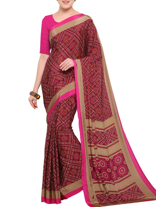 maroon crepe printed saree with blouse - 15142526 - Very Small Image - 1