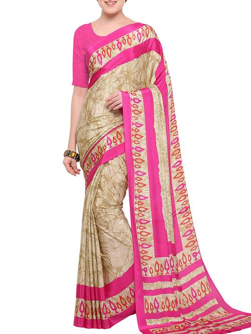 beige crepe printed saree with blouse - 15142535 - Very Small Image - 1